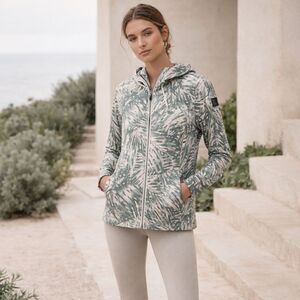 Lole Hooded Zip Jacket Palm Leaf Print Lightweight Activewear XS